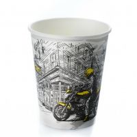 Одноразовый стакан для холодного и горячего, 0.25л, верхний d 80мм нижний d 56мм, h 92мм, с рисунком Big Citi Life, с рисунком, однослойный, картон