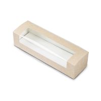 Коробка для кондит. изделий 200х80х60 мм, с окном, неразъем.крышка, крафт-бел., карт., 25 шт/упак "OSQ" Pastry Window Box 300 шт/кор РОССИЯ Pastry window box/Sweet show box