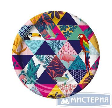 Тарелка одноразовая мелкая d230 мм, диз. "Птицы", карт. лам., 50 шт/упак 500 шт/кор РОССИЯ