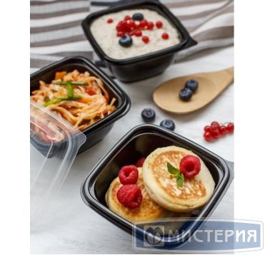 Контейнер 250 мл 1-секц. 126х126х38 мм, без крышки, черн., ПП, 50 шт/упак "ПолиЭр" 500 шт/кор РОССИЯ К-1212-250 черн ПП