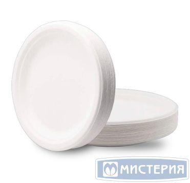 Тарелка одноразовая мелкая d180 мм, бел., целл, 6 шт/упак "GREEN MYSTERY" 150 шт/кор РОССИЯ