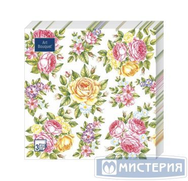 Салфетки 330х330 мм 3-сл., диз. "Поле роз", разноцв., бум., 20 шт/упак "Bouquet" 12 упак/кор РОССИЯ 37787