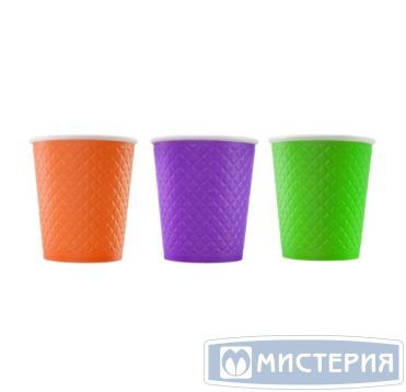 Стакан бумажный 250 мл для холодных и горячих напитков, двухслойный, с рисунком "Waffle color", картон
