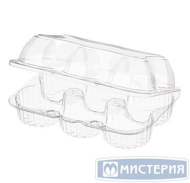 Упаковка прям. внеш. 190x139x65мм, внутр. 6 секций d-54 мм, h-62 мм, на 6 пирожных, 0,35кг,  прозрачная, ОПС