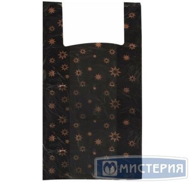Пакет "Майка" [300+160]х600 мм 15 мкм, диз. "Звезды", черн., ПНД, 100 шт/упак 10 упак/кор РОССИЯ