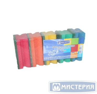 Губки для посуды профилированные 64х94х43мм., поролон, абразивная фибра