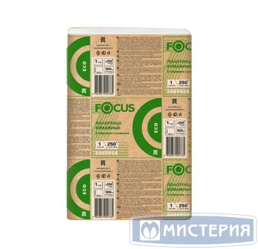 Полотенца бумажные для диспенсеров 240х215 мм 1-сл. Z-сложен., бел, 250 лист/упак "Focus" Eco 12 упак/кор РОССИЯ 50202915/5083814