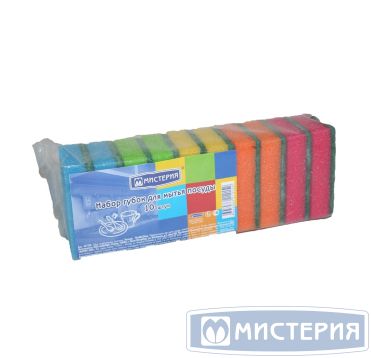 Губка поролоновая для посуды 76х48х23 мм, цвет в ассорт., 10 шт/упак "МИСТЕРИЯ" 68 упак/кор РОССИЯ 421220/
