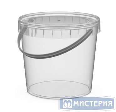 Ведро пищевое 1500 мл, d145хh131 мм, с ручкой, крышка в компл., прозр., ПП, 100 шт/кор "Перинт" 100 шт/упак РОССИЯ 1,5/145/К