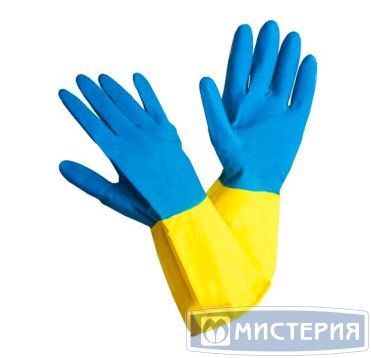 Перчатки латексные, р-р S, сине-желт., 1 пар/упак "Lux" 144 пар/кор КИТАЙ 405-131