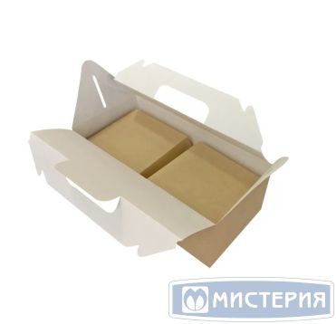Контейнер 4000 мл, 288х142х98 мм, без окна, неразъем.крышка, крафт-бел, карт., 25 шт/упак "OSQ" Box with Handle LAM 200 шт/кор РОССИЯ OSQ BOX WITH HANDLE LAM
